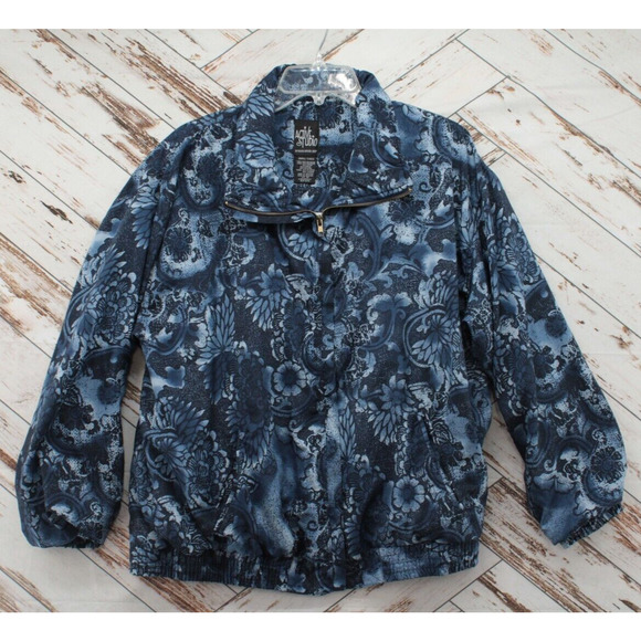 Vintage Active Studio Windbreaker Women's Small Blue Floral Jacket